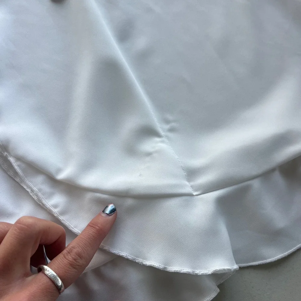 Greathe XL White Ruffle Hem Bow Elastic Waist Flowy Dancer Balletcore Wrap Skirt